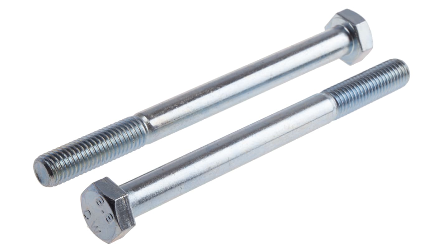 RS PRO Bright Zinc Plated Steel Hex, Hex Bolt, M12 x 140mm