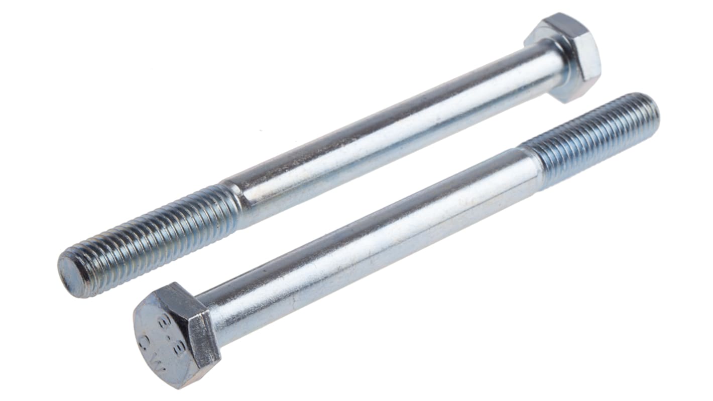 RS PRO Bright Zinc Plated Steel, Hex Bolt, M12 x 170.0mm