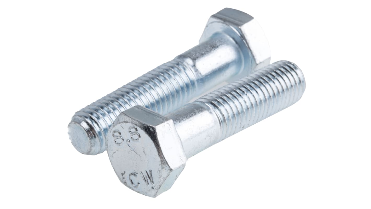 RS PRO Bright Zinc Plated Steel Hex, Hex Bolt, M14 x 60mm