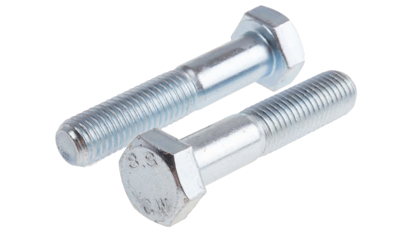 RS PRO Bright Zinc Plated Steel Hex, Hex Bolt, M14 x 55mm