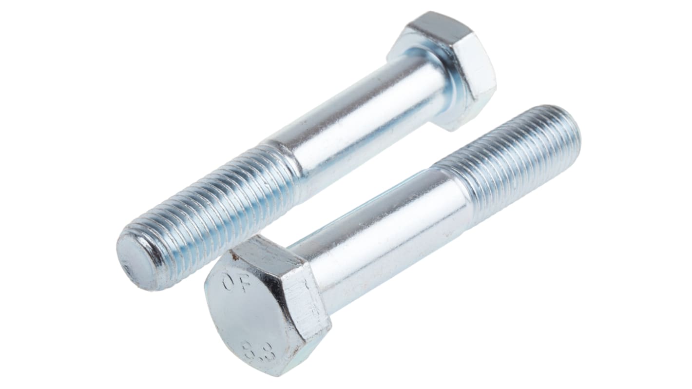 RS PRO Bright Zinc Plated Steel, Hex Bolt, M14 x 90.0mm