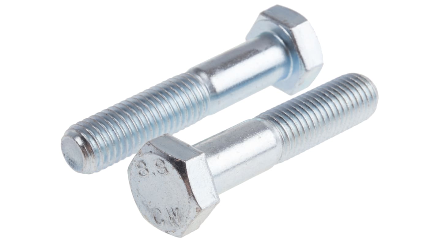 RS PRO Bright Zinc Plated Steel Hex, Hex Bolt, M14 x 70mm