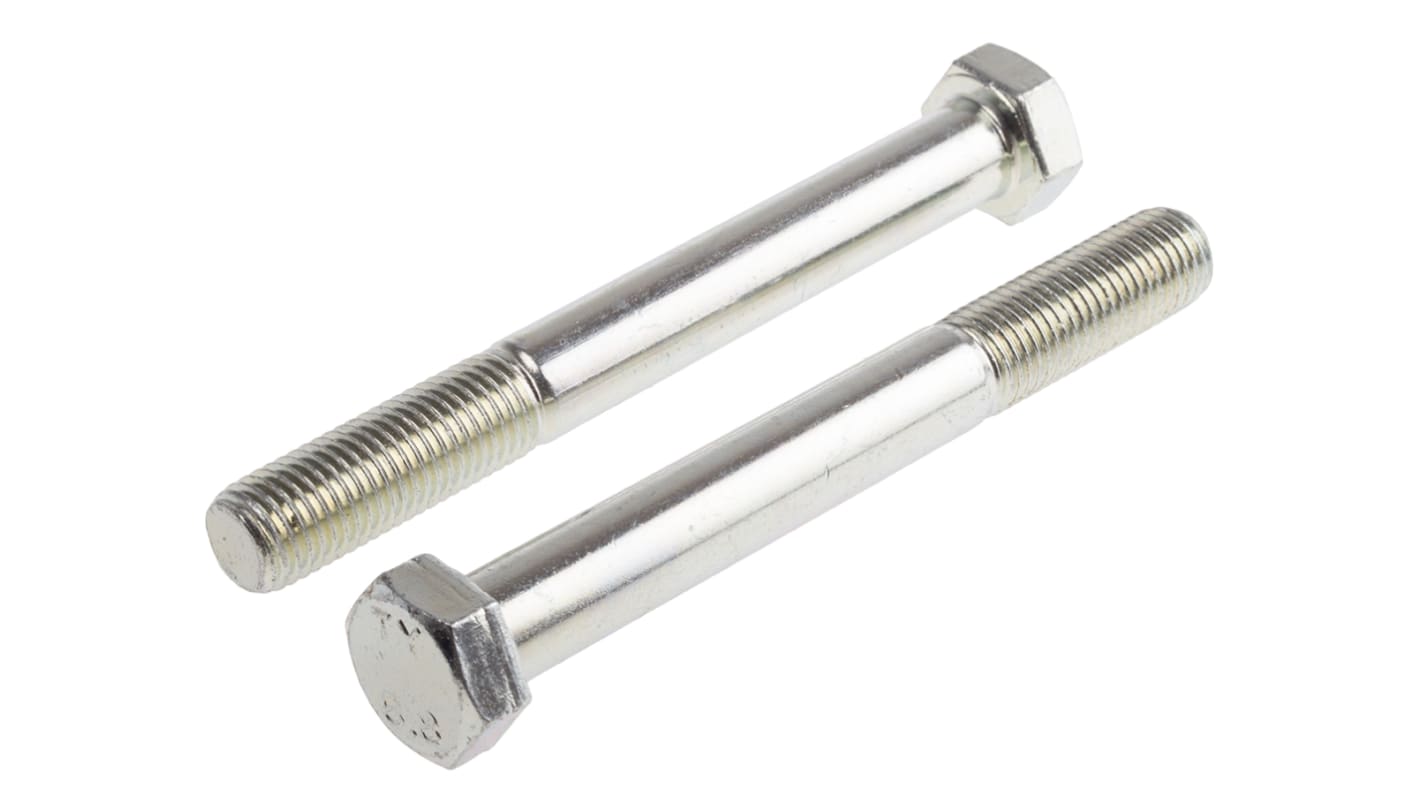 RS PRO Bright Zinc Plated Steel Hex, Hex Bolt, M16 x 110mm