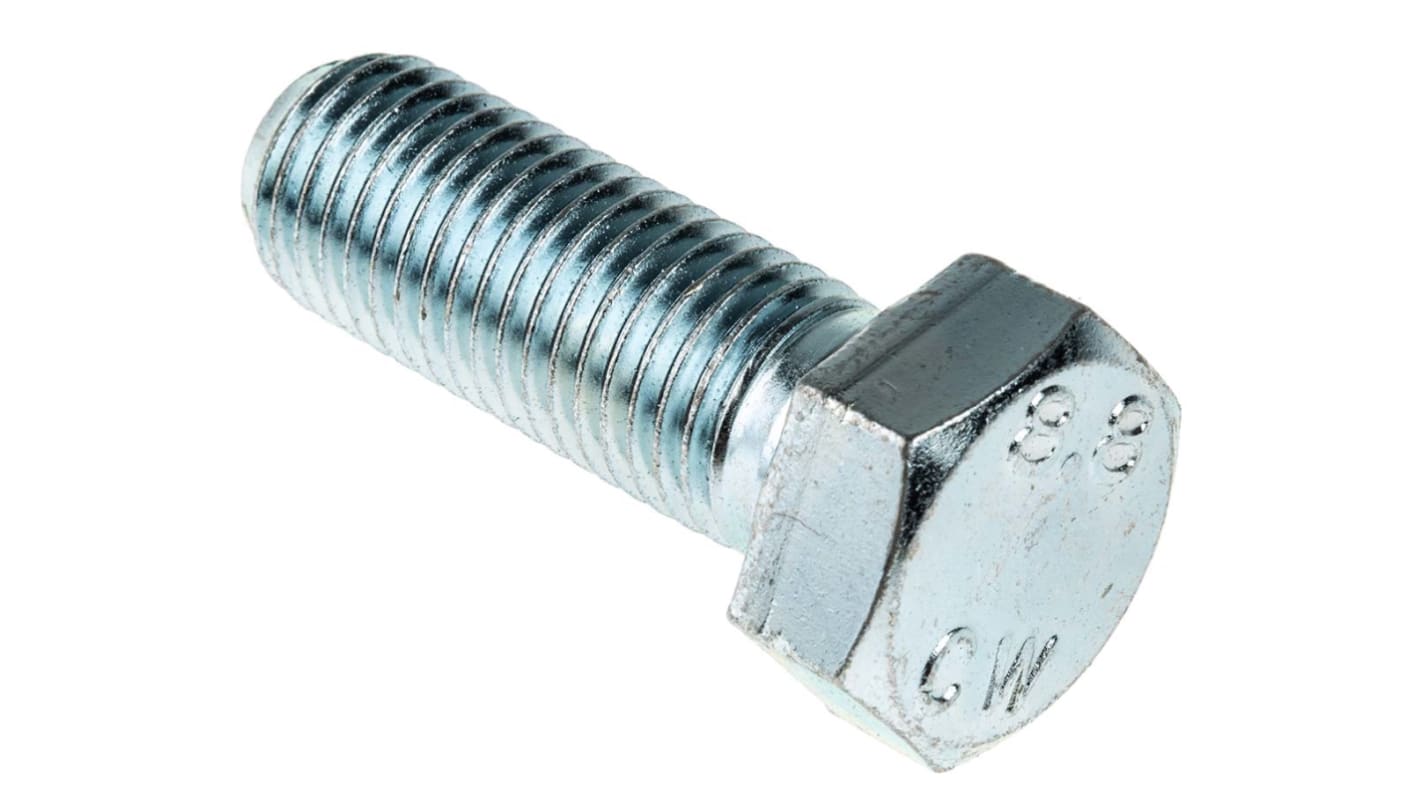 RS PRO Bright Zinc Plated Steel Hex, Hex Bolt, M16 x 45mm