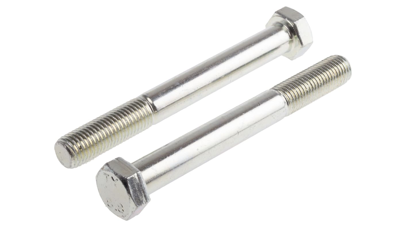 RS PRO Bright Zinc Plated Steel, Hex Bolt, M16 x 130.0mm