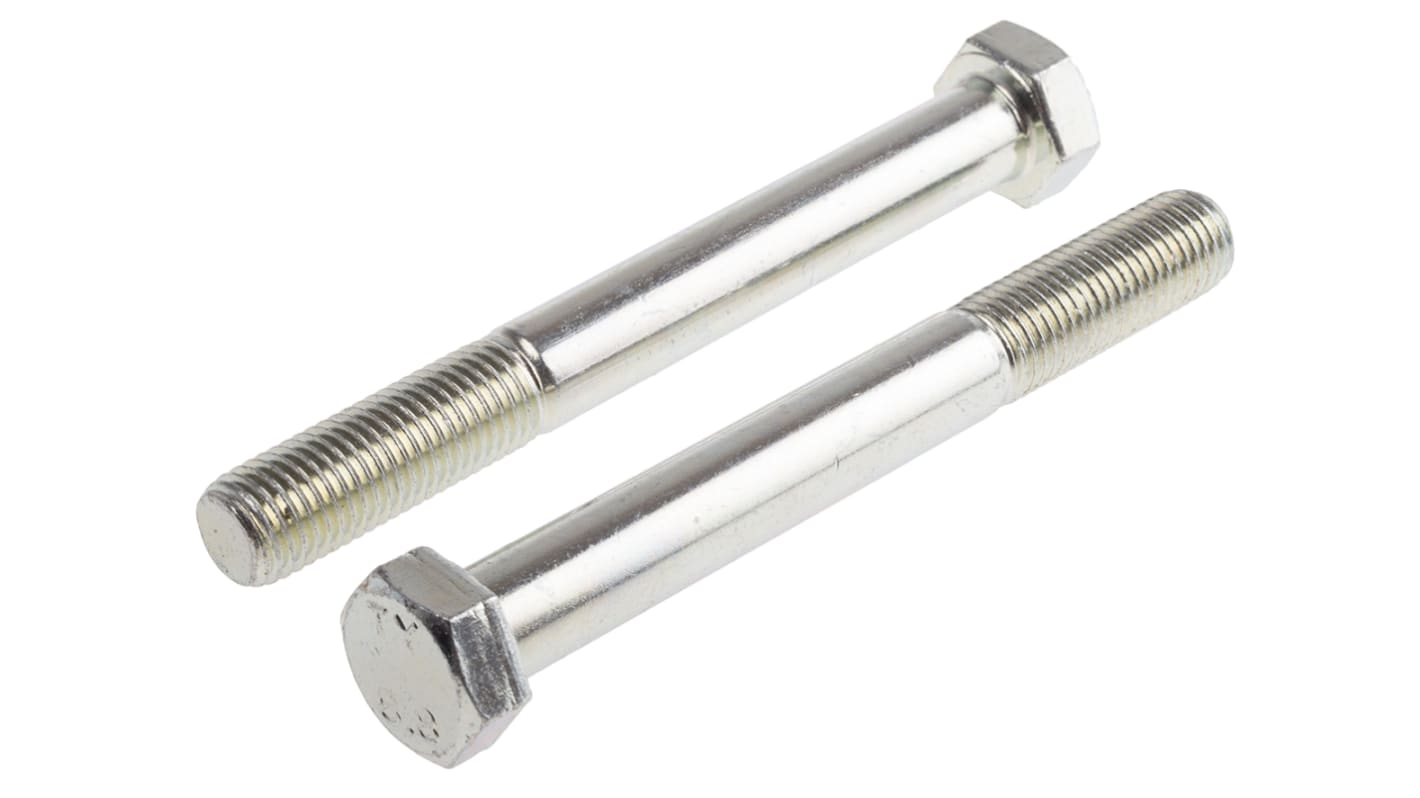 RS PRO Bright Zinc Plated Steel Hex, Hex Bolt, M16 x 140mm