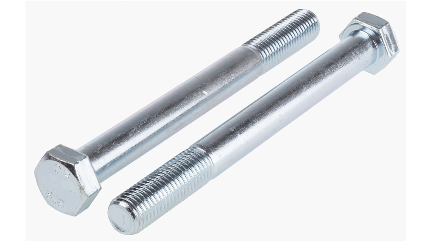 RS PRO Bright Zinc Plated Steel, Hex Bolt, M16 x 160.0mm