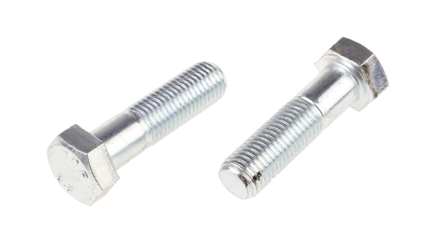 RS PRO Bright Zinc Plated Steel Hex, Hex Bolt, M20 x 75mm