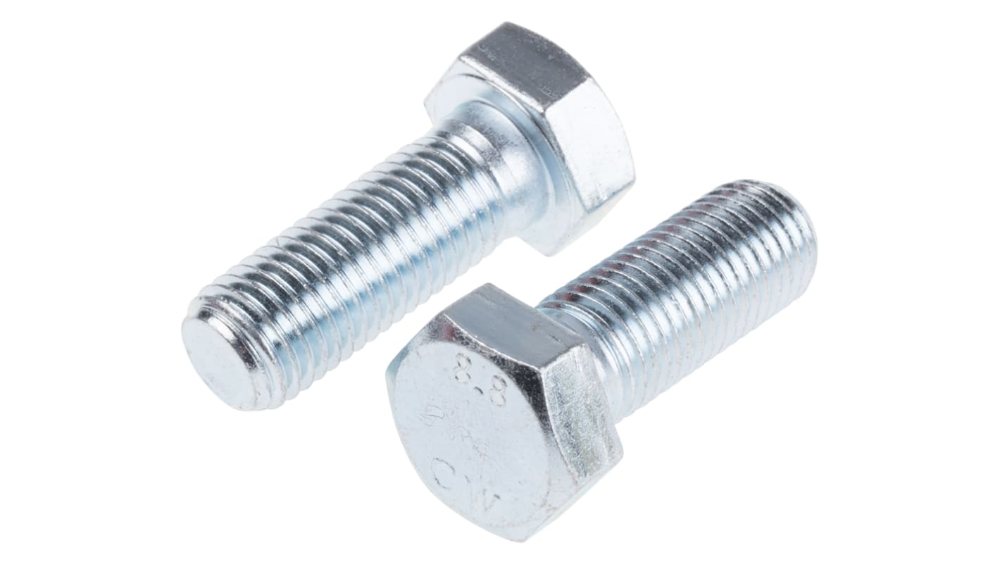 RS PRO Bright Zinc Plated Steel, Hex Bolt, M20 x 55.0mm