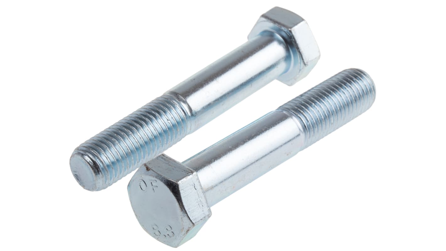 RS PRO Bright Zinc Plated Steel, Hex Bolt, M20 x 110.0mm