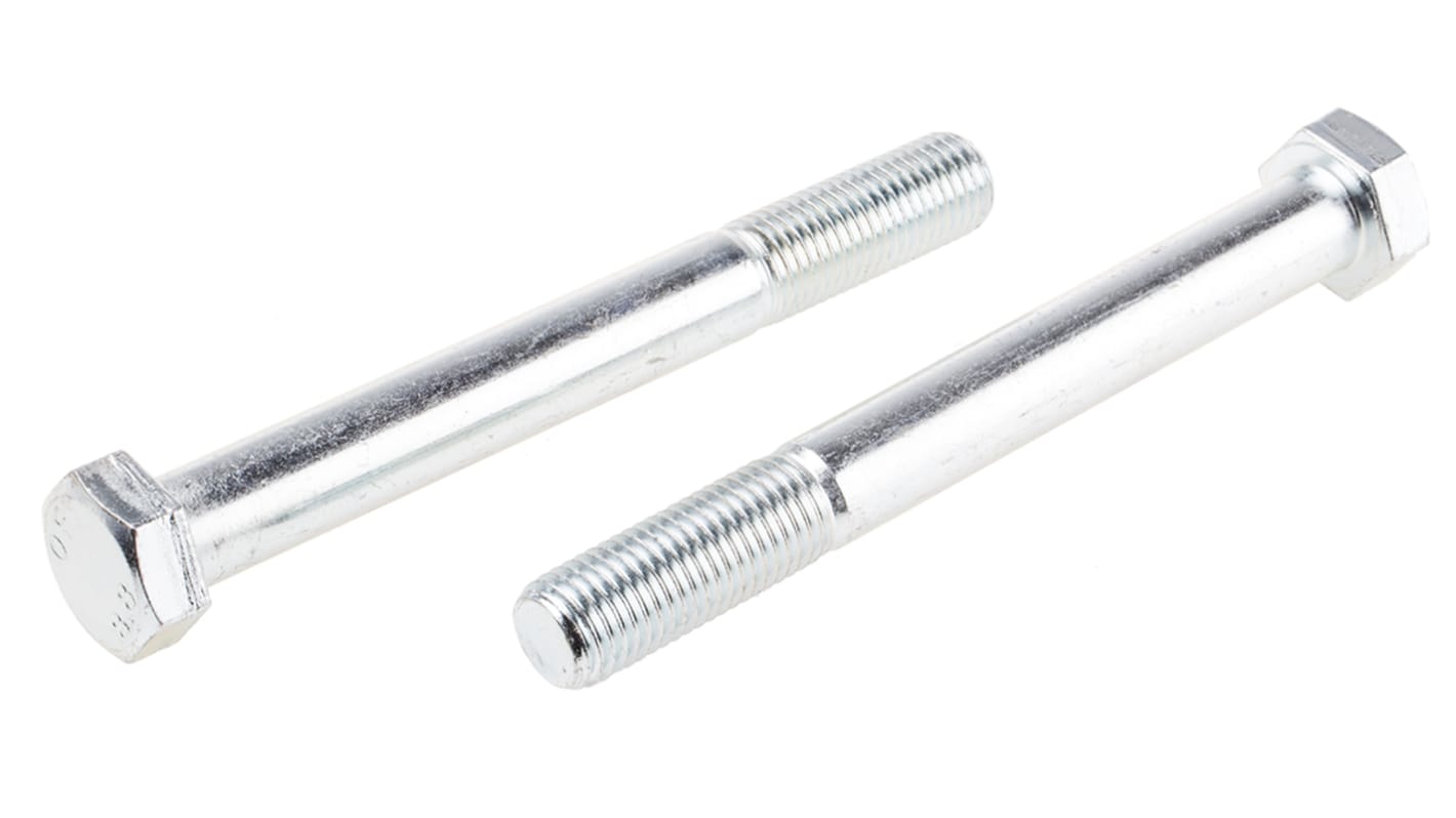 RS PRO Bright Zinc Plated Steel Hex, Hex Bolt, M20 x 180mm