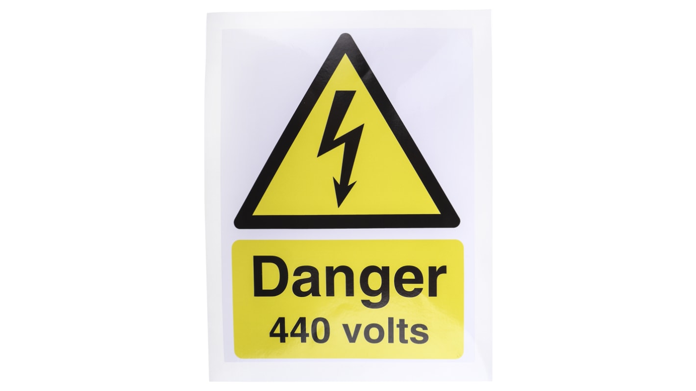 Etichetta Pericolo elettrico "Danger 440 Volts", in Inglese, francese, Autoadesivo