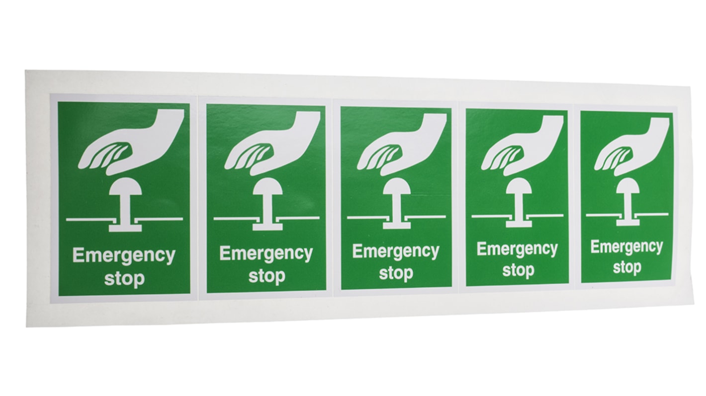 RS PRO Vinyl Green/White Safe Conditions Sign, Emergency Stop, English