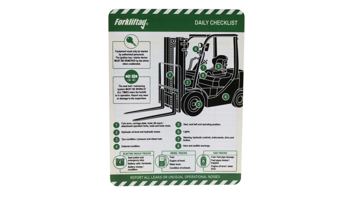 Brady Black on Blue, Green Safety Forklift Tag, English Language, 10 per Pack