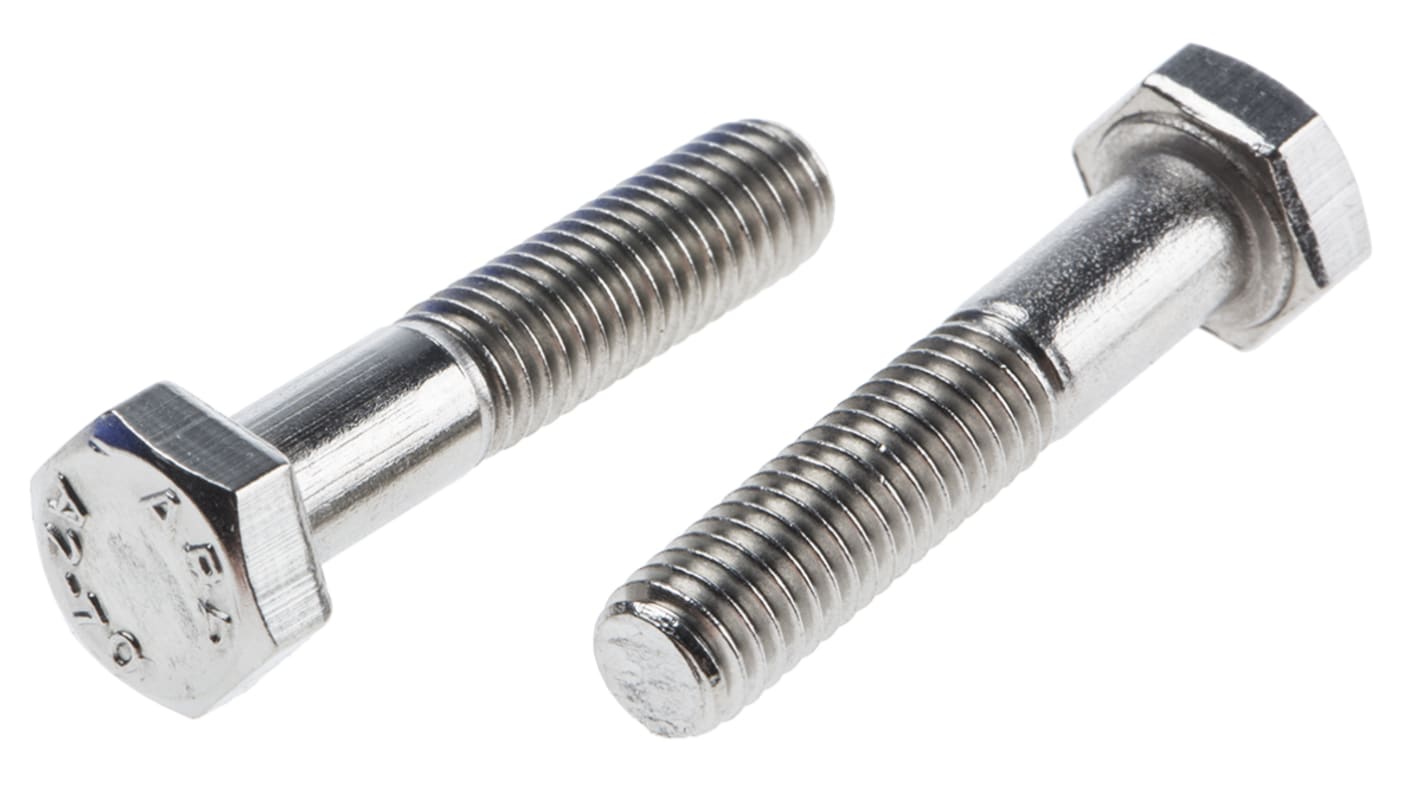 RS PRO Stainless Steel, Hex Bolt, M6 x 30.0mm