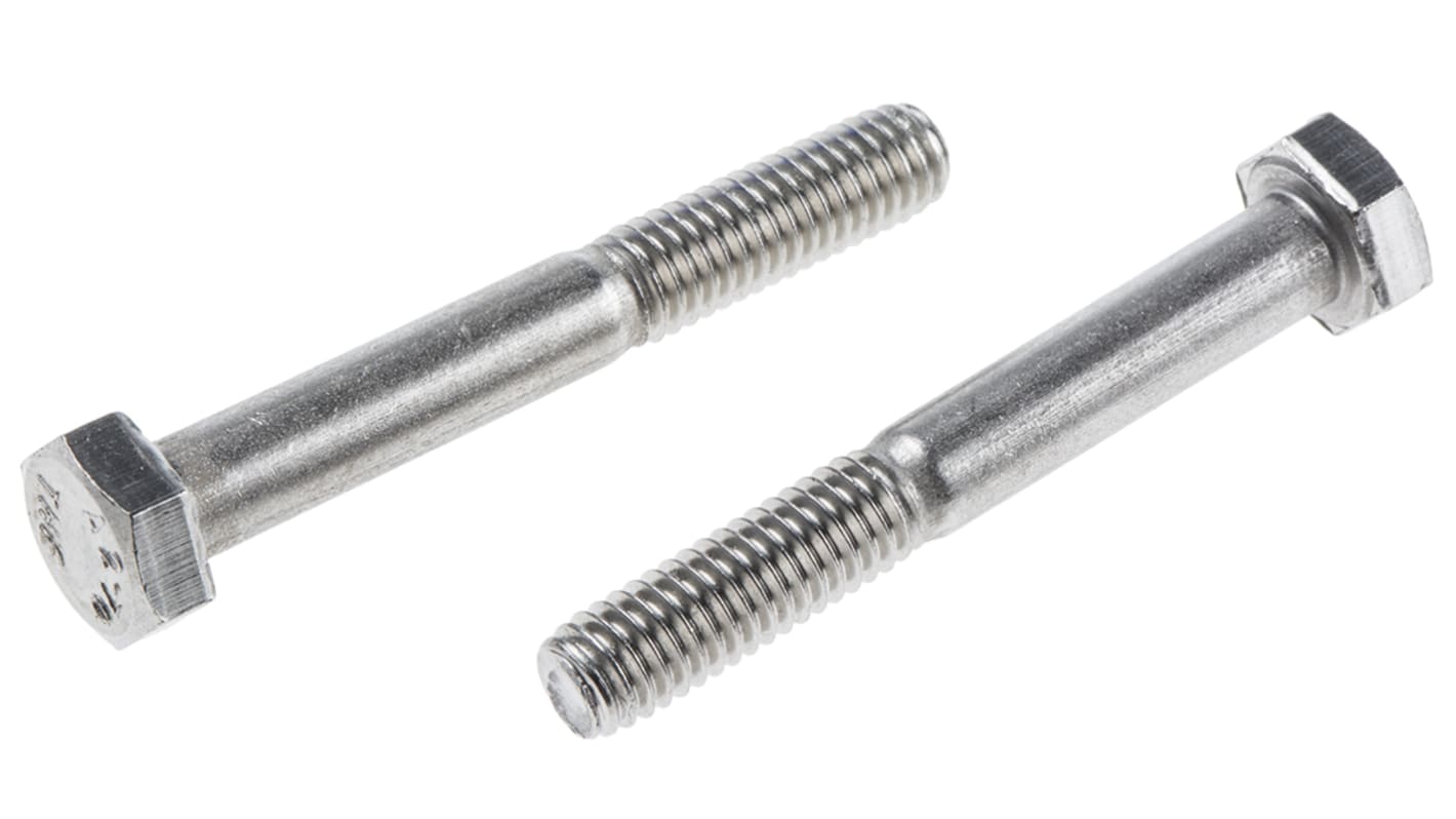 RS PRO Stainless Steel, Hex Bolt, M6 x 45.0mm