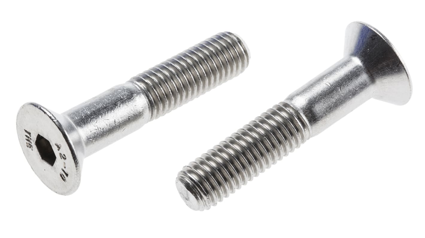 RS PRO M10内六角沉头螺丝, 公制, 50mm长, A2 304不锈钢制, ISO 10642标准