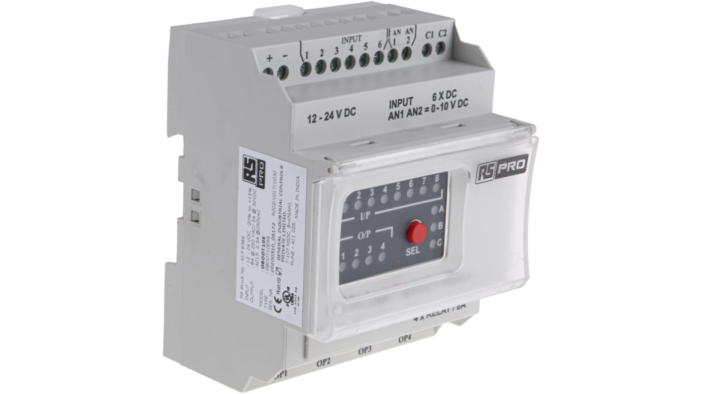 RS PRO I/O拡張モジュール 12 → 24 V dc 8 入力 4 出力 シリアル