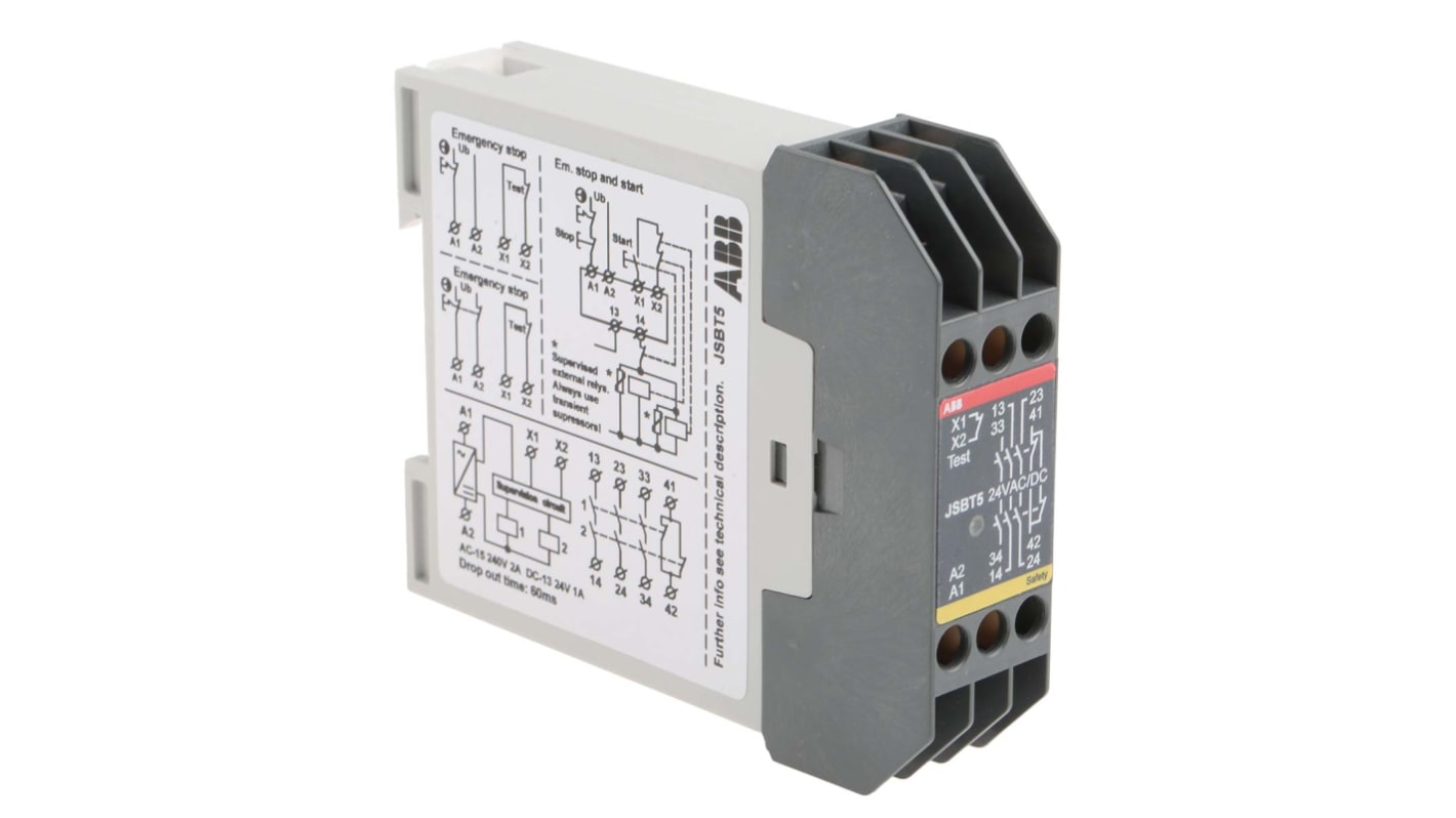 ABB Single-Channel Emergency Stop, Safety Switch/Interlock Safety Relay, 24V ac/dc, 3 Safety Contacts