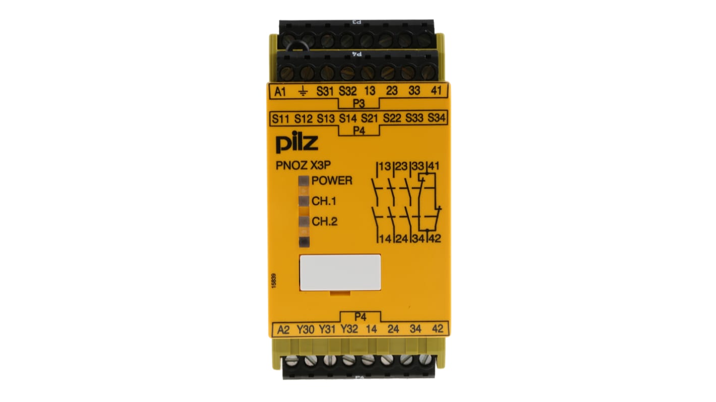 Pilz セーフティリレー, 24 → 240V ac/dc, 安全接点：3, 緊急