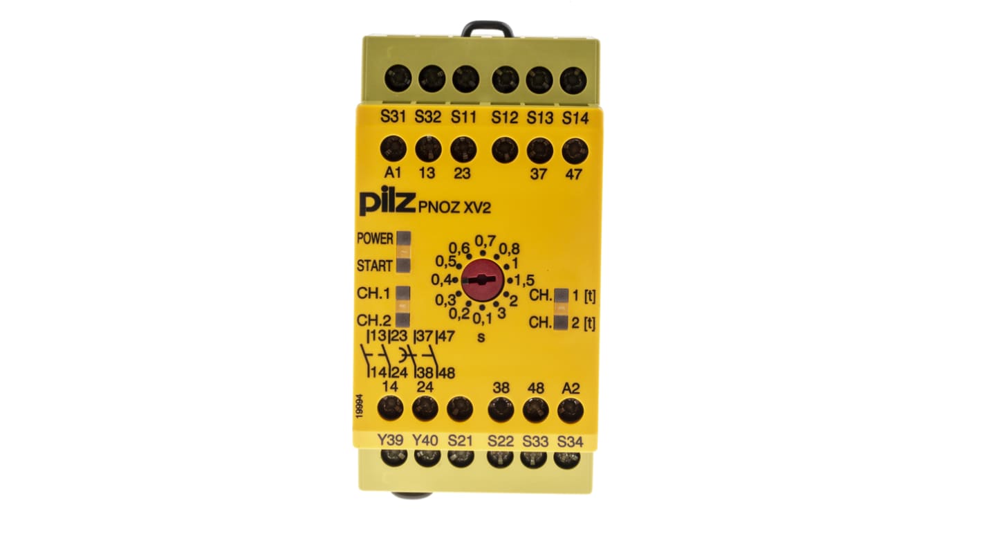 Pilz Dual-Channel Emergency Stop, Safety Switch/Interlock Safety Relay, 24V dc, 2 Safety Contacts