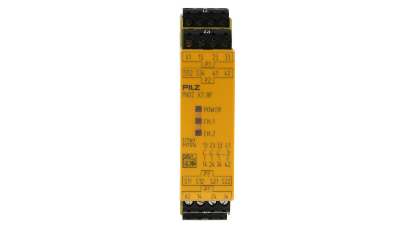 Pilz Dual-Channel Emergency Stop, Light Beam/Curtain, Safety Switch/Interlock Safety Relay, 24V ac/dc, 3 Safety Contacts