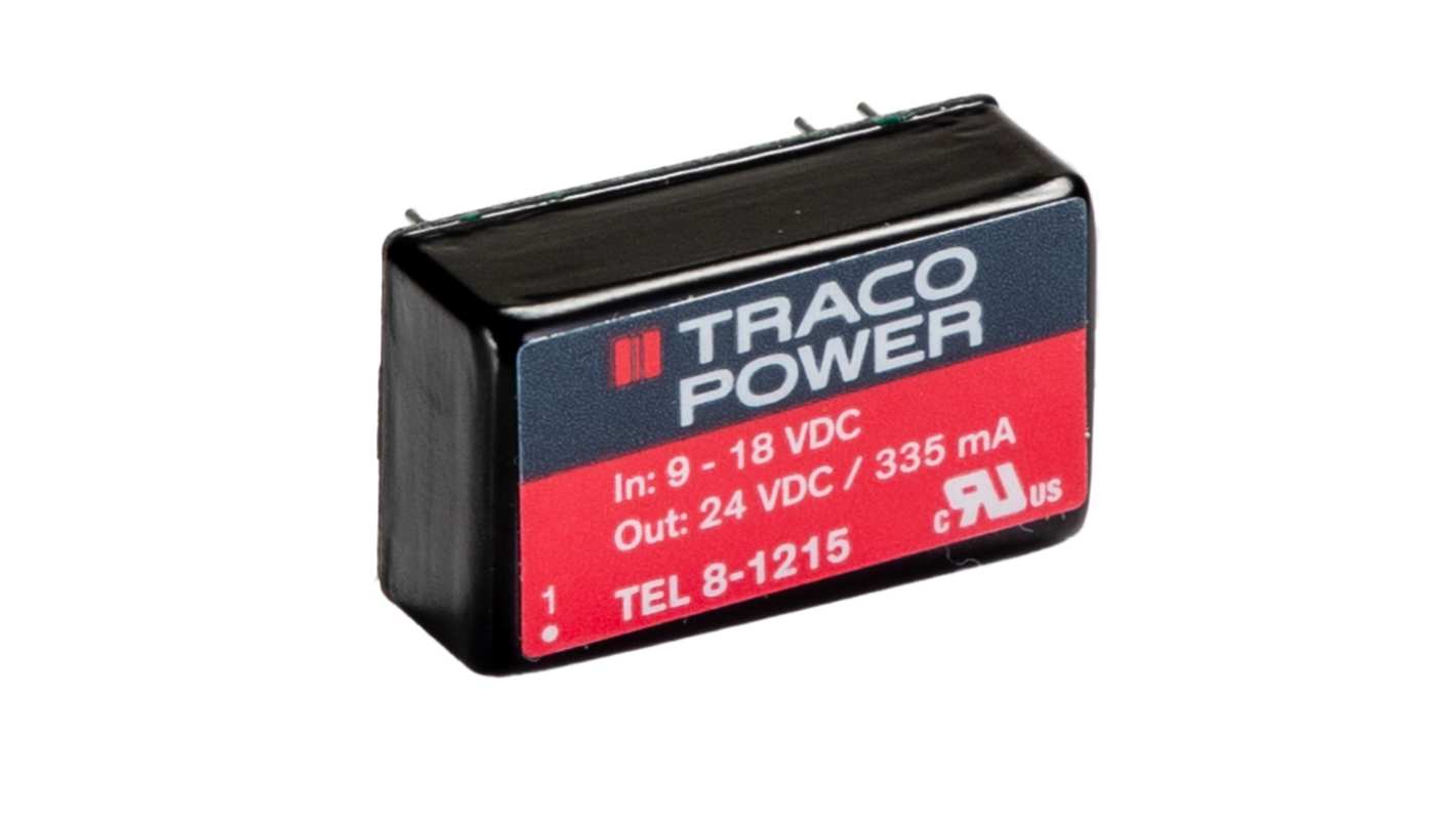 TRACOPOWER TEL 8 DC-DC Converter, 24V dc/ 335mA Output, 9 → 18 V dc Input, 8W, Through Hole, +80°C Max Temp