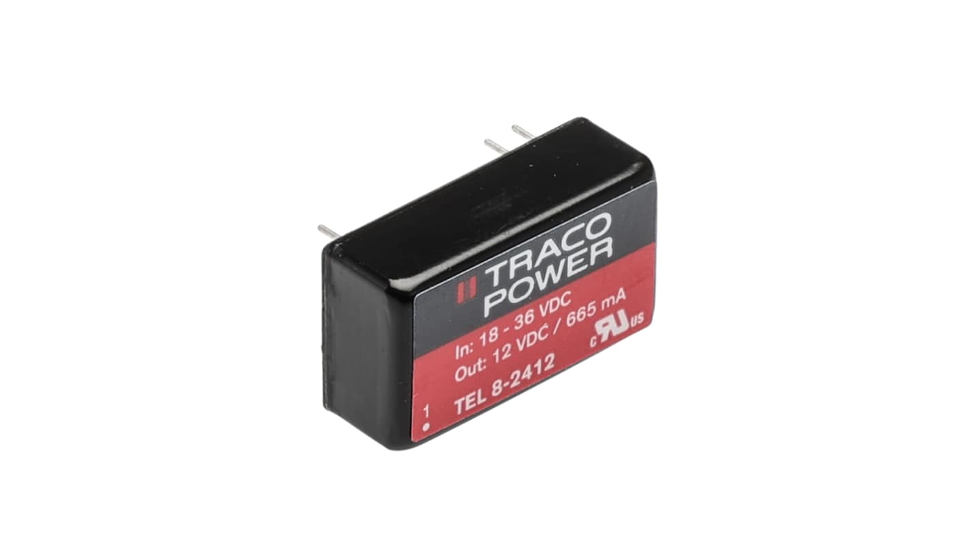 TRACOPOWER TEL 8 DC-DC Converter, 12V dc/ 665mA Output, 18 → 24 V dc Input, 8W, Through Hole, +80°C Max Temp
