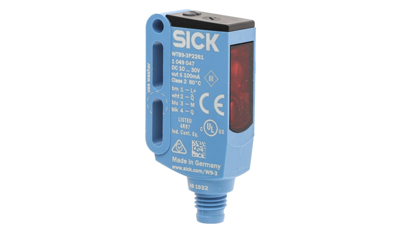 Sick W9-3 Kubisch Optischer Sensor, Hintergrundunterdrückung, Bereich 20 mm → 350 mm, PNP Ausgang, 4-poliger