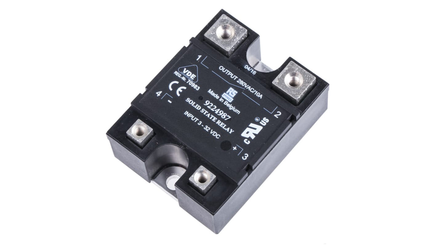 RS PRO Solid State Relay, 10 A rms Load, Panel Mount, 280 V ac Load, 32 V dc Control
