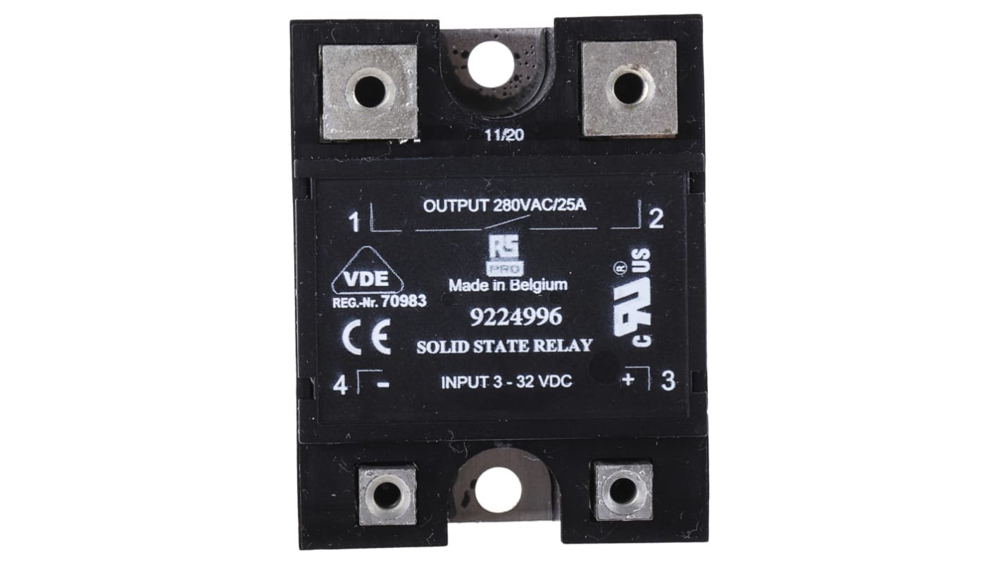 RS PRO Solid State Relay, 25 A rms Load, Panel Mount, 280 V ac Load, 32 V dc Control