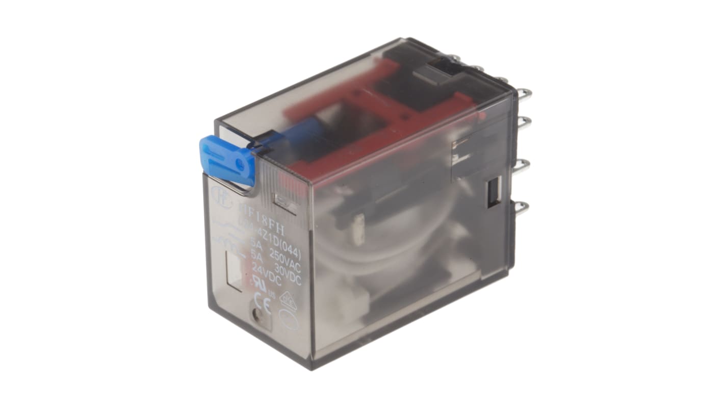 Hongfa Europe GMBH 功率继电器, 24V 直流线圈, 6A切换, 4PDT, 4极, 底盘安装, 银合金触点