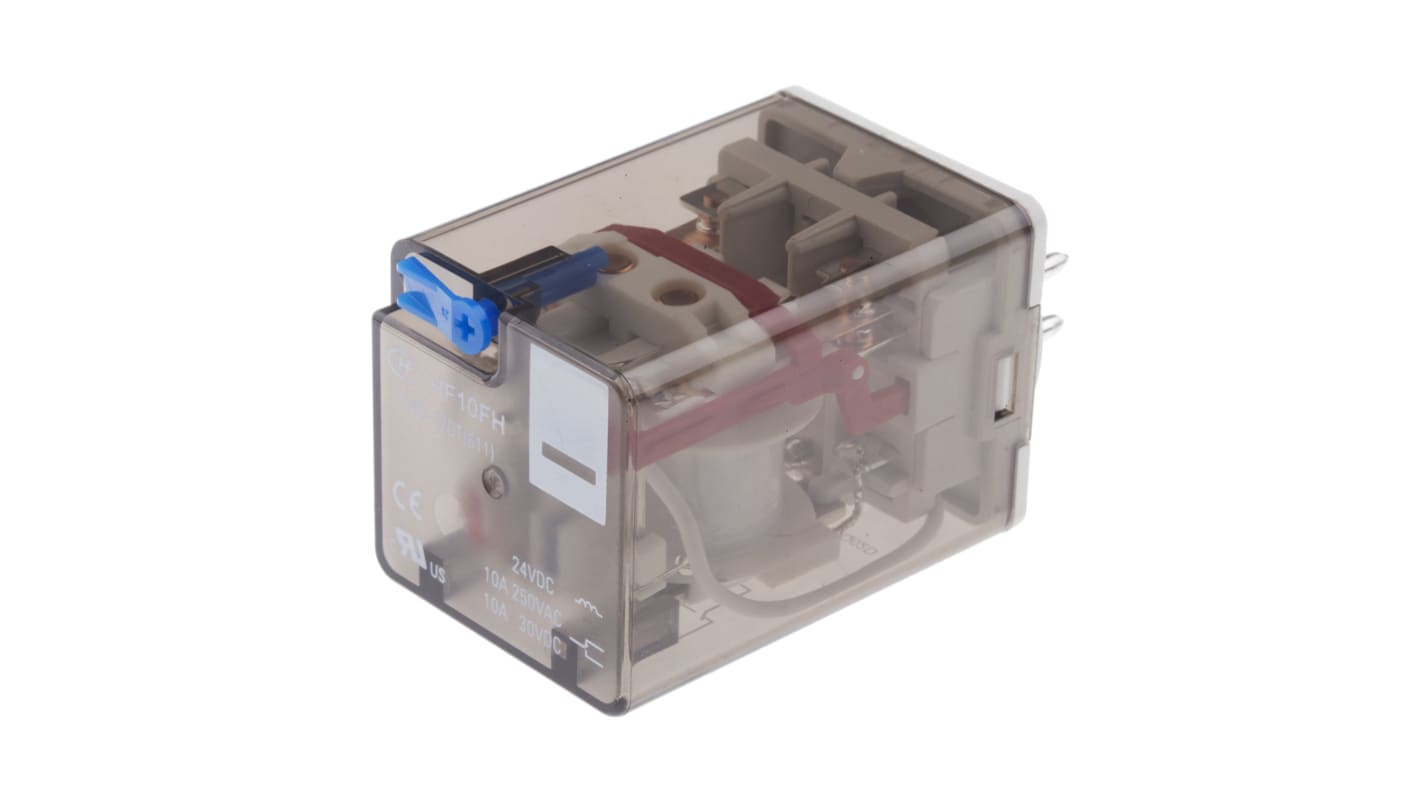 Hongfa Europe GMBH 功率继电器, 24V 直流线圈, 10A切换, DPDT, 2极, 插入式安装, 银合金触点