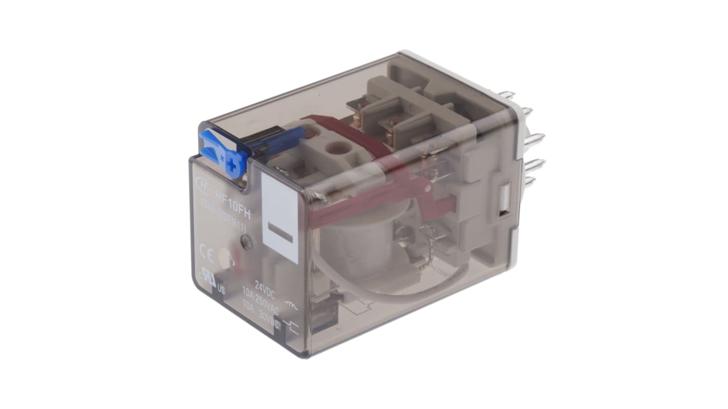 Hongfa Europe GMBH 功率继电器, 24V 直流线圈, 10A切换, 3PDT, 3极, 插入式安装, 银合金触点