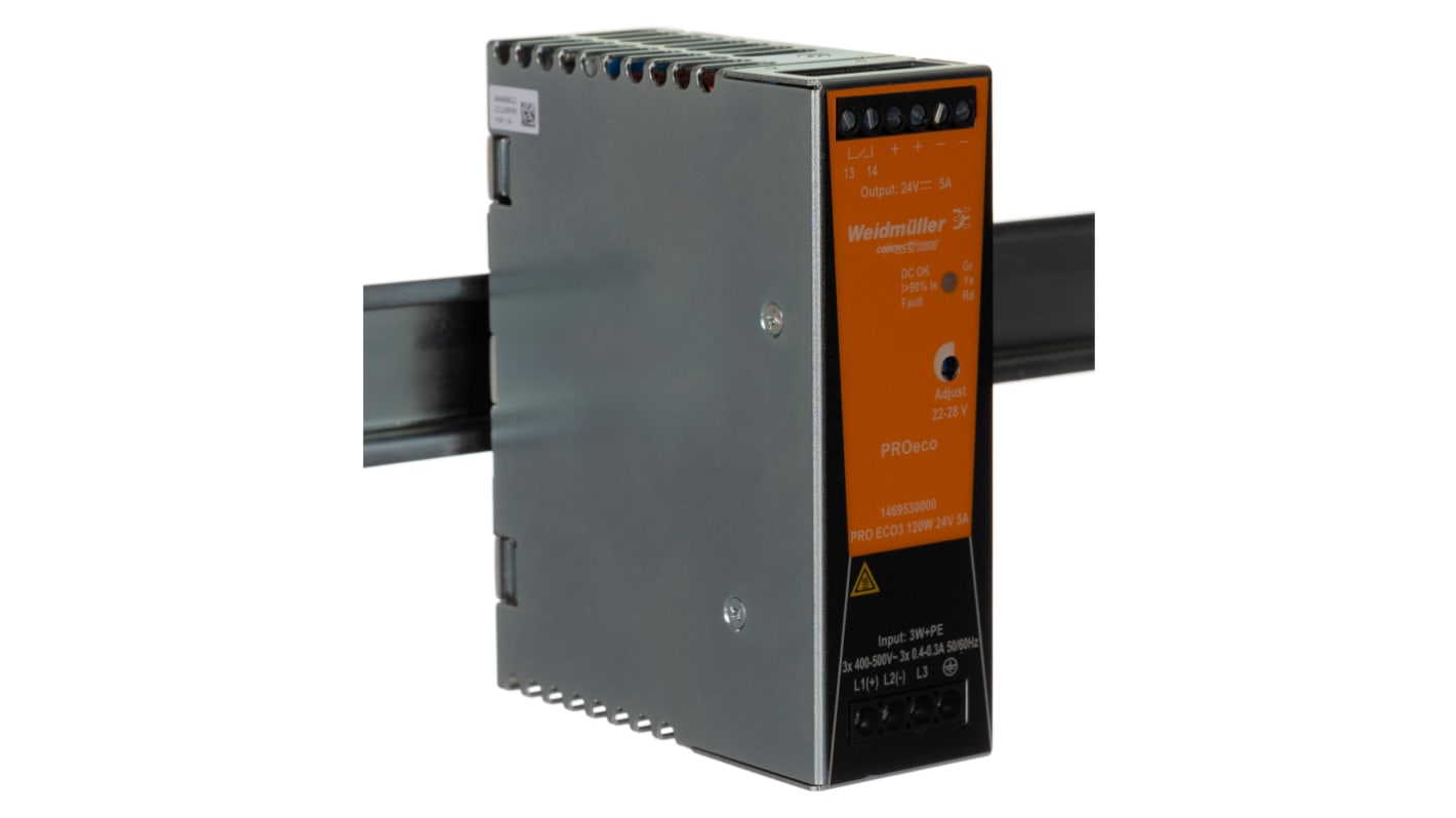 Weidmuller PRO ECO Switched Mode DIN Rail Power Supply, 320 → 575 V ac / 450 → 800V dc ac, dc Input, 24V