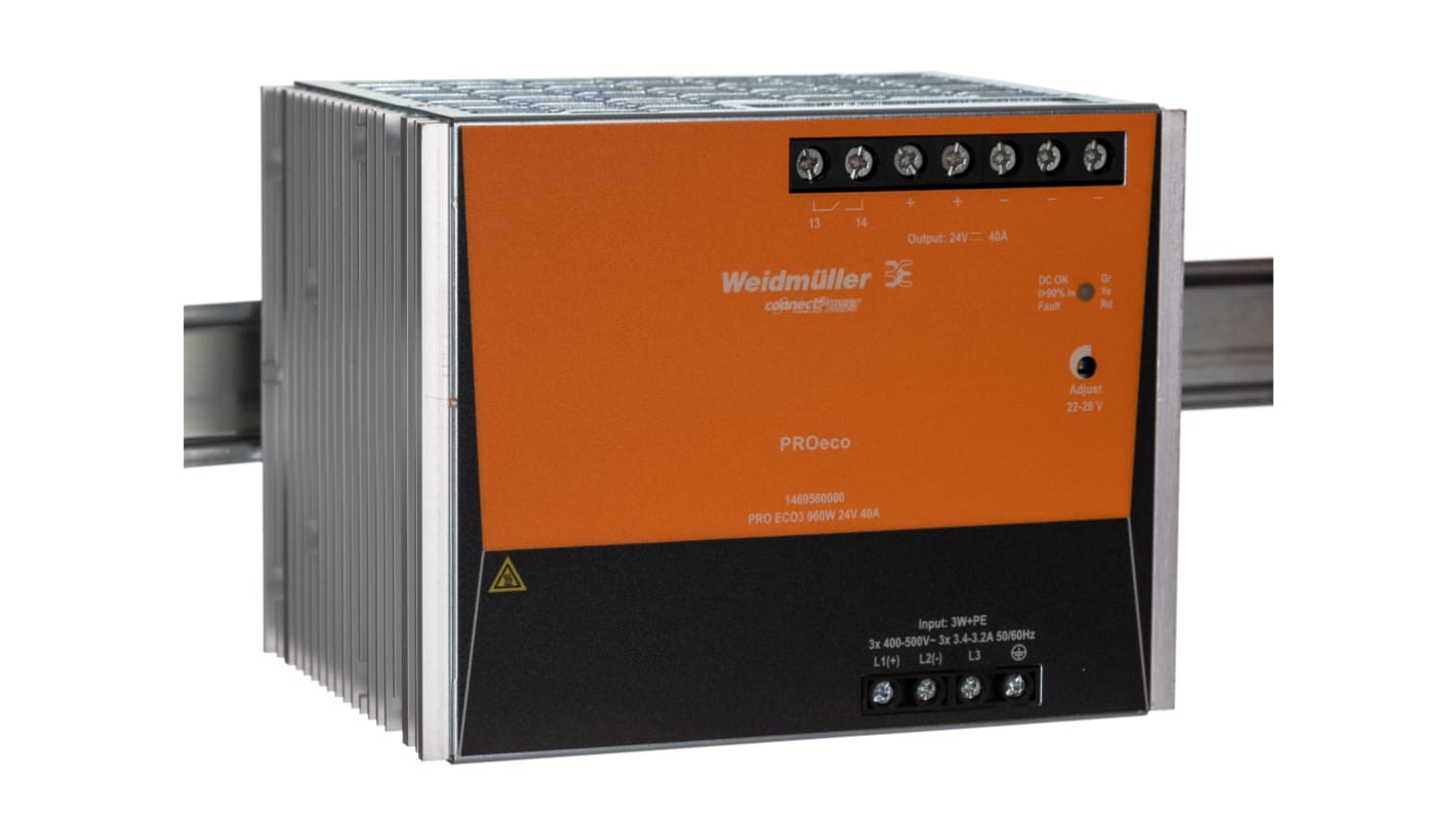 Weidmuller PRO ECO Switched Mode DIN Rail Power Supply, 320 → 575 V ac / 450 → 800V dc ac, dc Input, 24V