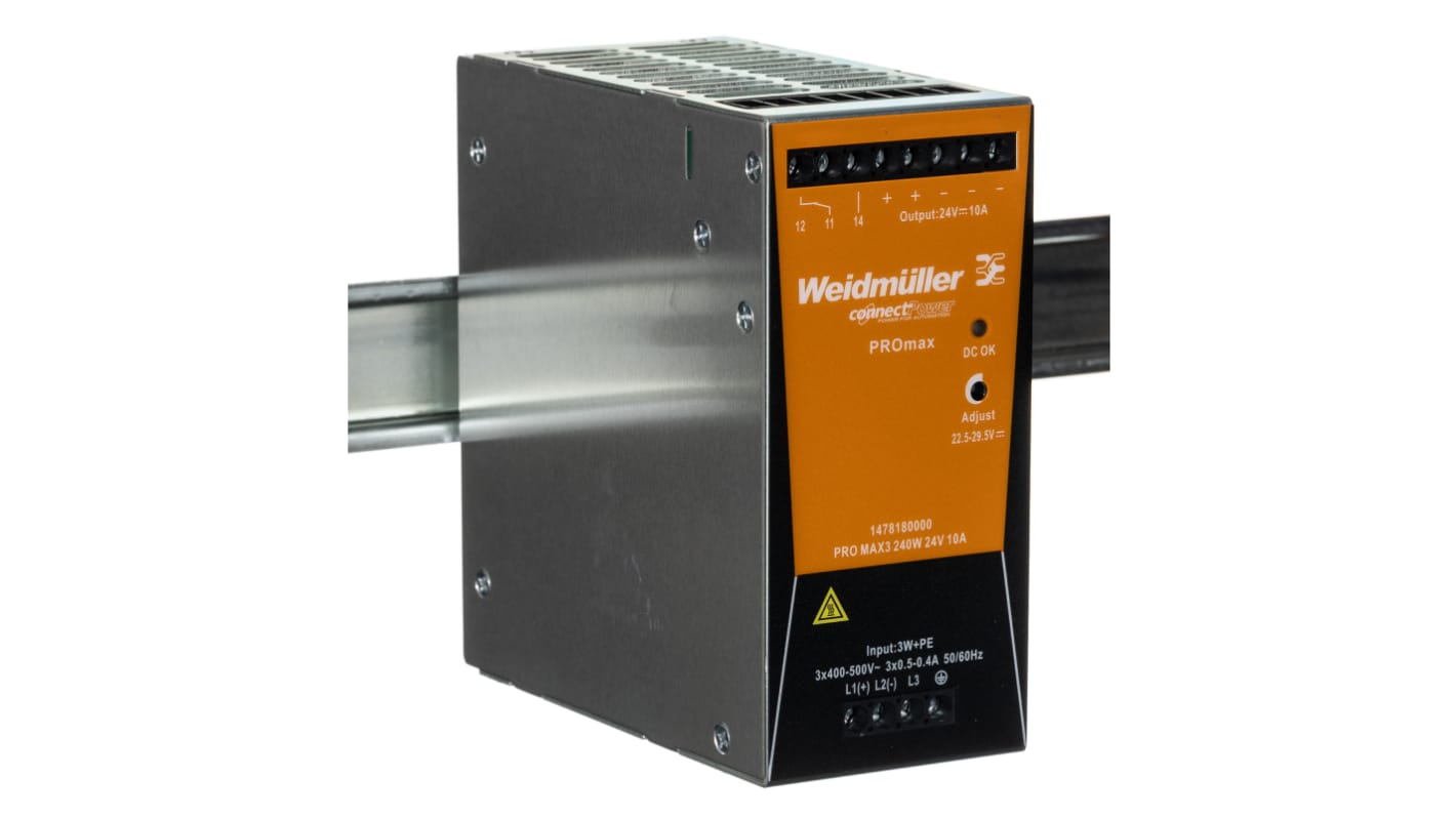 Weidmuller PRO MAX Switched Mode DIN Rail Power Supply, 320 → 575 V ac / 450 → 800V dc ac, dc Input, 24V