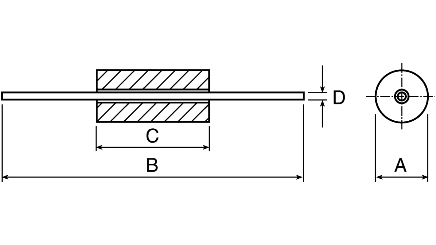 Fair-Rite Ferrite Bead, 3.5 (Dia.) x 8.9mm (Axial), 88Ω impedance at 25 MHz, 133Ω impedance at 100 MHz