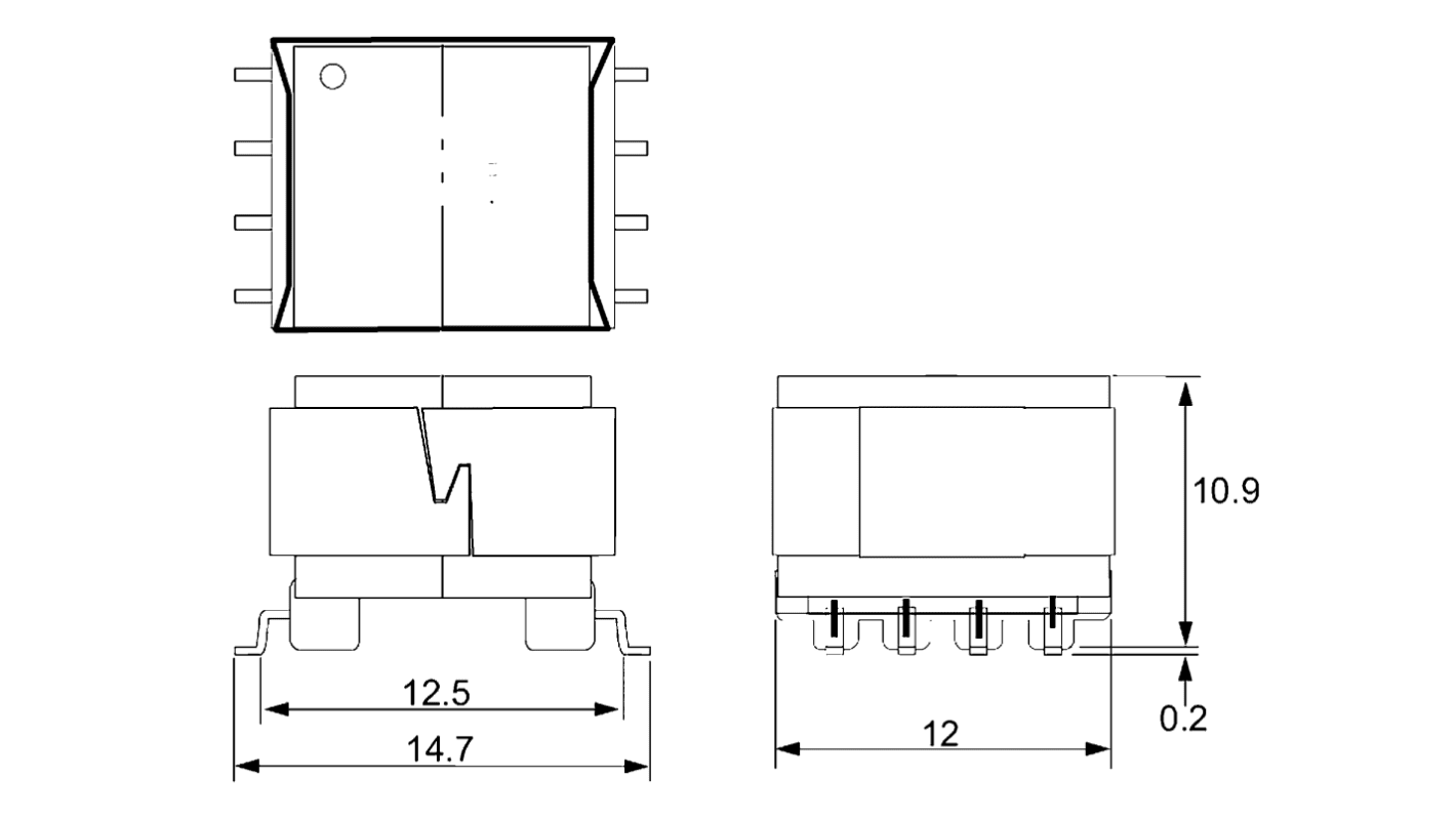 OEP Surface Mount Pulse Transformer 1:1 Turns Ratio, 3mH Prim. Inductance, 0.36Ω Prim. Resistance
