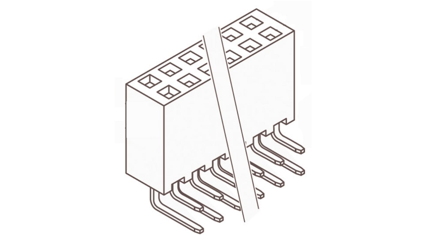 Samtec SSW Series Right Angle Through Hole Mount PCB Socket, 14-Contact, 2-Row, 2.54mm Pitch, Solder Termination