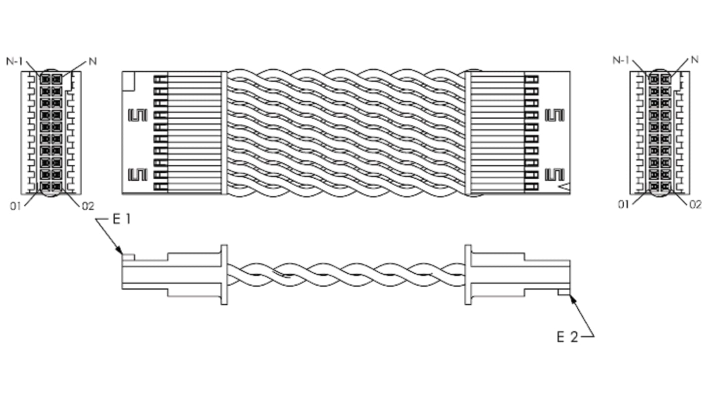 Samtec 10 Way Female Tiger Eye SFSD to 20 Way Female Tiger Eye SFSD Wire to Board Cable, 120mm