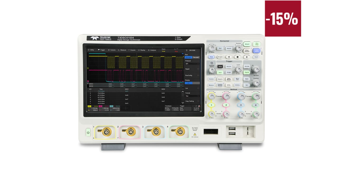 Oscilloscopio Da banco Teledyne LeCroy T3DSO3354, 4 ch. analogici, 16 ch. digitali, 350MHz