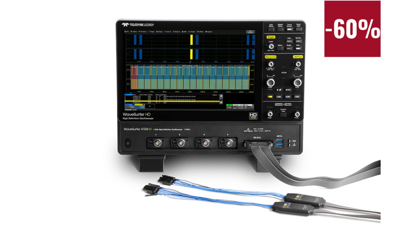 Osciloscopio de banco Teledyne LeCroy WaveSurfer 4104HD COMPLETAMENTE CARGADO, canales:4 A, 16 D, 1GHz, pantalla de
