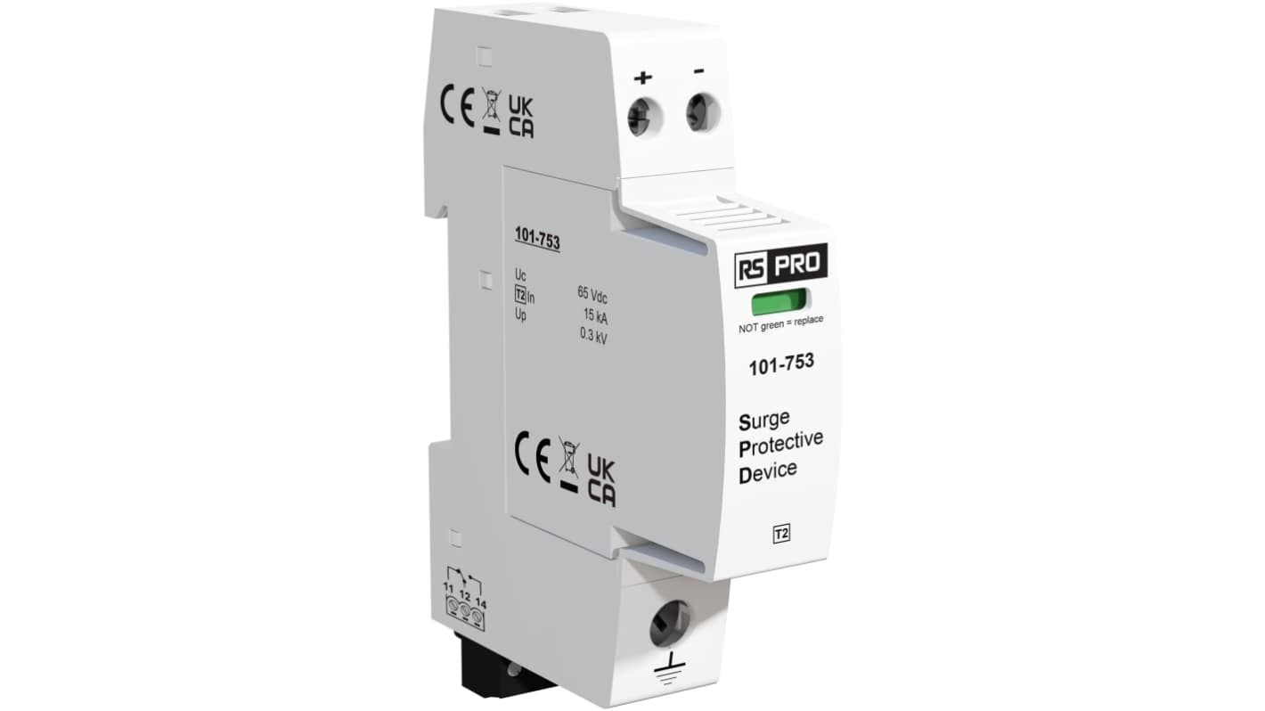 RS PRO 浪涌保护器, 电压保护300V, 最大30kA, DIN导轨安装