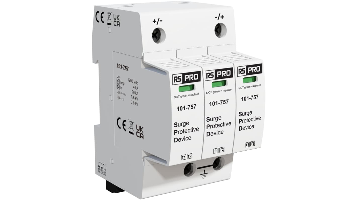 RS PRO 浪涌保护器, 电压保护3.6kV, 最大50kA, DIN导轨安装