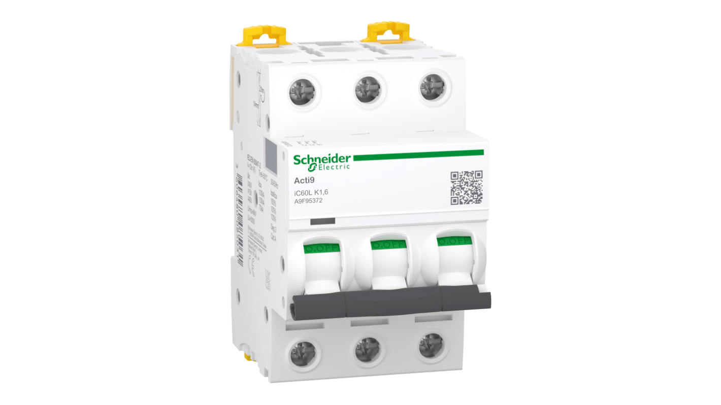 Schneider Electric Acti9 Acti9 iC60 MCB, 3P, 1.6A Curve K, 100 kA Breaking Capacity