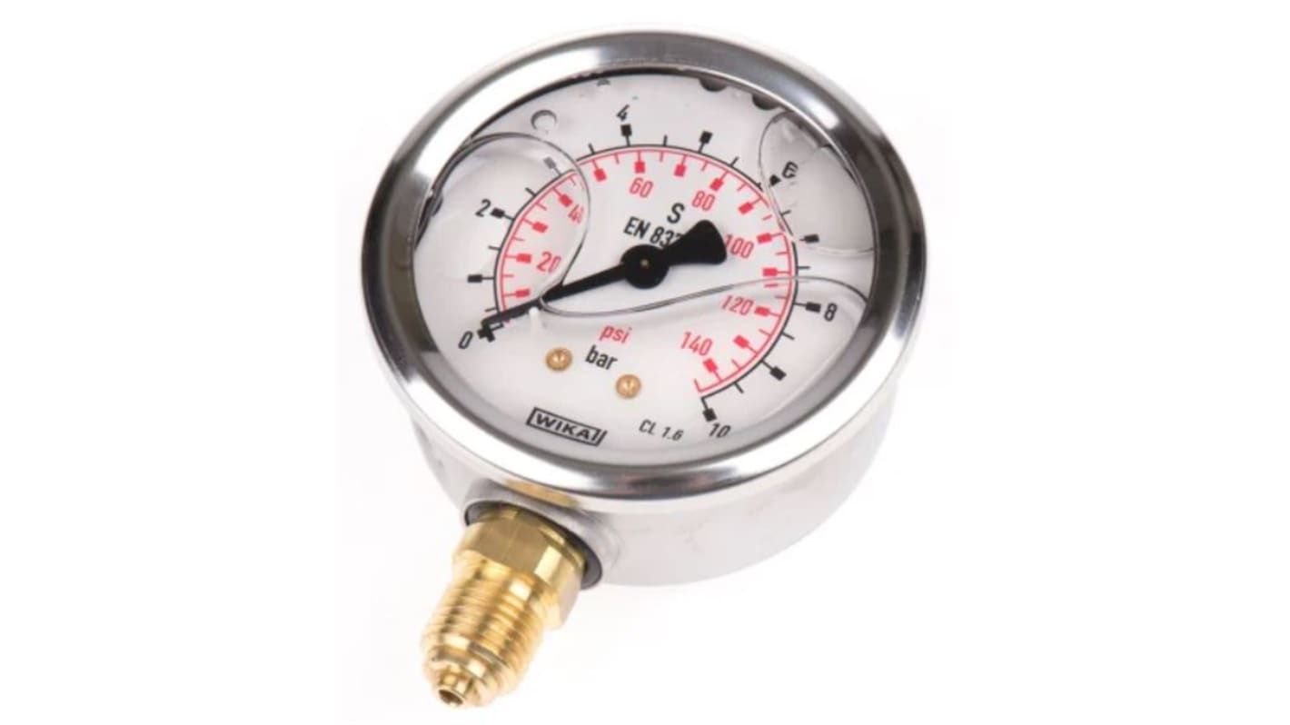 WIKA G 1/4 Analogue Pressure Gauge 10bar Bottom Entry, 9626829, 0bar min.