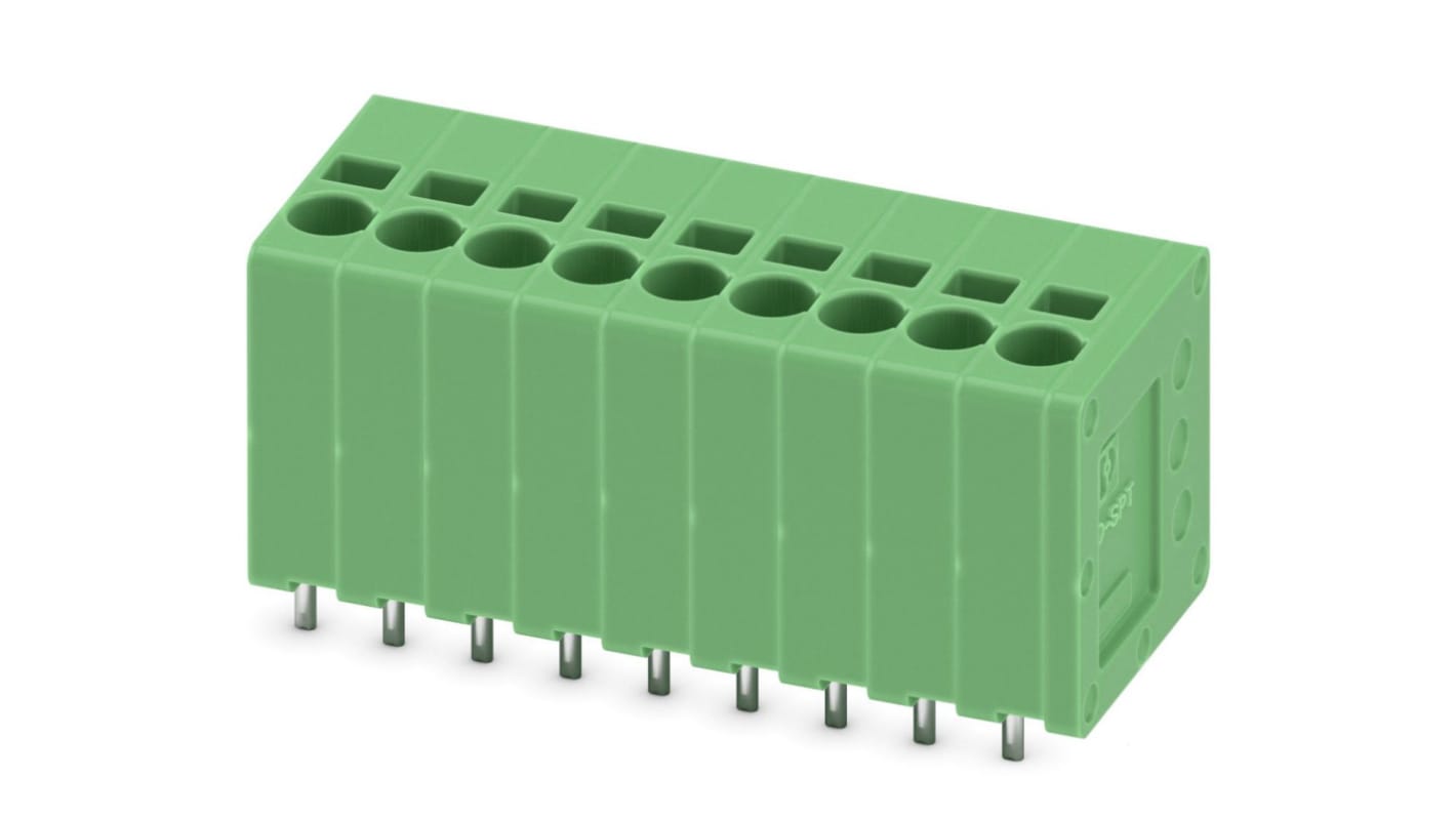 Phoenix Contact SPT 1.5/9-V-3.5 Series PCB Terminal Block, 9-Contact, 3.5mm Pitch, Through Hole Mount, 1-Row, Spring