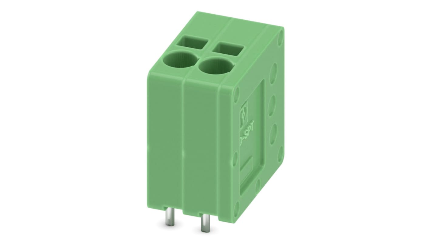 Phoenix Contact SPT 1.5/ 2-V-3.5 Series PCB Terminal Block, 2-Contact, 3.5mm Pitch, Through Hole Mount, 1-Row, Spring