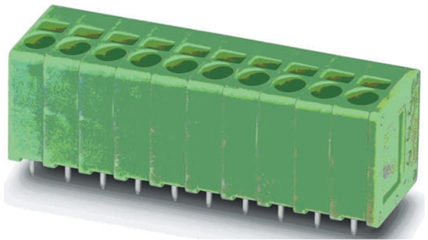 Phoenix Contact SPT 2.5/11-V-5.0 Series PCB Terminal Block, 11-Contact, 5mm Pitch, Through Hole Mount, 1-Row, Spring